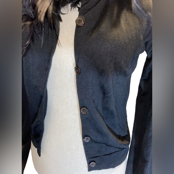 Vintage Cache Y2K Feather Collared Sweater Size Large Black - Picture 3 of 4